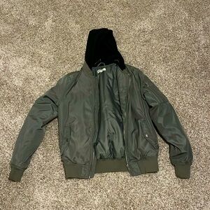 H & M Green Kids Puffer Jacket with Black Hood
